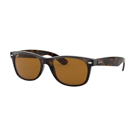 Ray-Ban New Havana Wayfarer Square Sunglasses in brown tortoiseshell frame with amber lenses and gold Ray-Ban branding