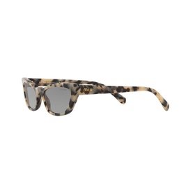 Miu Miu Cat Eye Sunglasses 0MU 10US in brown tortoiseshell with gold logo detail on temple and grey lenses