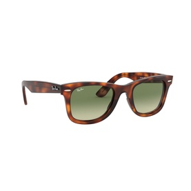 Ray-Ban Havana Wayfarer Square Sunglasses in tortoiseshell frame with gradient green lenses, angled three-quarter view