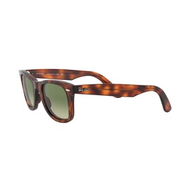 Ray-Ban Havana Wayfarer Square Sunglasses in tortoiseshell with green gradient lenses, angled three-quarter view