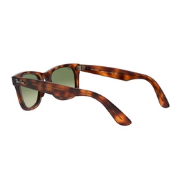 Ray-Ban Havana Wayfarer Square Sunglasses in tortoiseshell multi, rear three-quarter view showing green-tinted lenses and brown frame temples