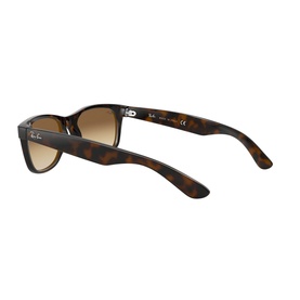 Ray-Ban New Havana Wayfarer Square Sunglasses in brown tortoiseshell, shown from rear angle highlighting temple arms and gradient lenses