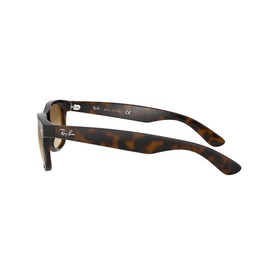 Ray-Ban New Havana Wayfarer Square Sunglasses in brown tortoiseshell, rear three-quarter view showing temple arms and logo detail