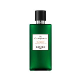 Herm&egrave;s Eau D'Orange Verte Moisturising Body Lotion in green glass bottle with black cap