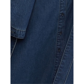 Phase Eight Hettie Denim Midi Dress in blue, showing button fastening detail and contrast stitching on 100% cotton denim fabric