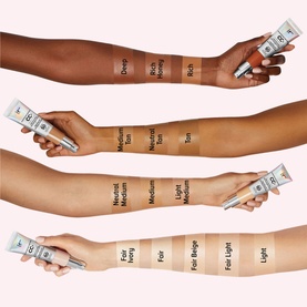 IT COSMETICS Your Skin But Better CC+ Cream SPF 50+ swatched across six arms showing shade range from Light to Deep