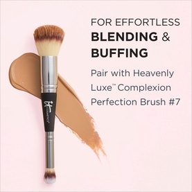 IT COSMETICS Your Skin But Better CC+ Cream SPF 50+ in Light, shown with Heavenly Luxe Complexion Perfection Brush #7 for blending