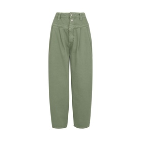 Whistles India High-Waist Wide Leg Jeans in green, featuring button fly, pleated front, and relaxed barrel-leg silhouette