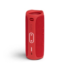 JBL FLIP 5 Portable Bluetooth Speaker in red, cylindrical design with passive radiators and carry loop visible