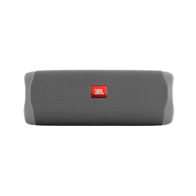 JBL FLIP 5 Portable Bluetooth Speaker in Blue, cylindrical design with fabric grille and red JBL logo badge, front view