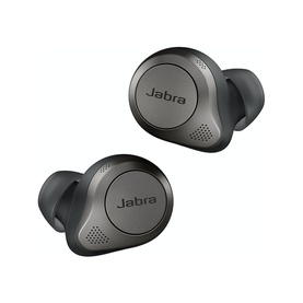 Jabra Elite 85t True Wireless Earbuds in black, compact oval design with speaker grille and silicone ear tips