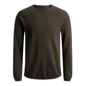 Jack & Jones Textured Crew Sweater in khaki, long-sleeve crew neck knit with ribbed cuffs and hem