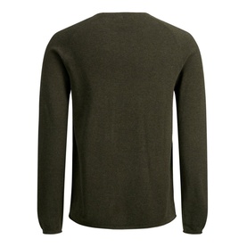Jack & Jones Textured Crew Neck Sweater in khaki, rear view showing ribbed cuffs and hem, long sleeves