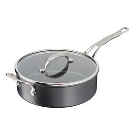 Jamie Oliver Cooks Classic Hard Anodised 26cm Sautepan in grey with glass lid and stainless steel handle