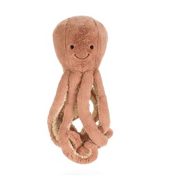 Jellycat Odell Octopus 75cm in orange, fluffy plush soft toy with smiling face and long curling tentacles with cream undersides