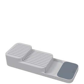 Joseph Joseph DrawerStore Knife Organiser in grey with tiered slots for knives and a small square compartment at one end
