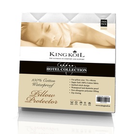 Kaymed & Kingkoil Hotel Pillow Protector Pair, white quilted cotton waterproof twin pack in packaging