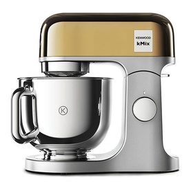 Kenwood kMix Limited Edition Stand Mixer in gold and silver with stainless steel bowl and Kenwood logo emblem