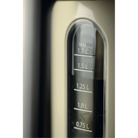 KitchenAid 1.7L Cream Kettle close-up of water level gauge showing measurements from 0.75L to 1.7L max capacity