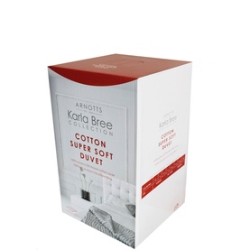 Karla Bree Microfill Supersoft All Seasons Duvet in white packaging with red branding detail