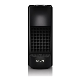 Krups Essenza Mini capsule coffee machine in black, compact upright design with textured front panel and branded base