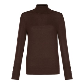 Hobbs Lara Roll Neck jumper in brown, long-sleeve knit with fitted roll neck collar, ghost mannequin shot