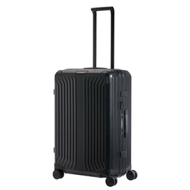 Samsonite Lite Box Alu 69 Spinner suitcase in black, ribbed hard shell, aluminium frame, four spinner wheels