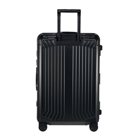 Samsonite Lite Box Alu 69 Spinner suitcase in black, hard-shell ribbed body, aluminium frame, four spinner wheels, top carry handle