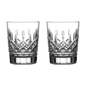 Waterford Lismore 12oz Double Old Fashioned Set of Two clear crystal glasses with signature diamond and wedge cut pattern