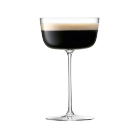 LSA Borough Cocktail Saucers Set Of Four in clear glass, filled with espresso martini, 15.5cm tall with slim stem and wide bowl