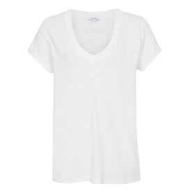 Reiss Luana V-Neck T-Shirt in white, short sleeves and relaxed fit, shown flat against white background