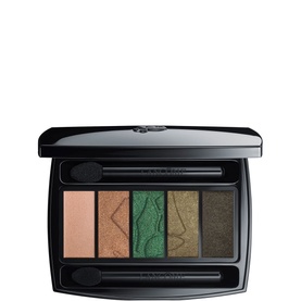 Lanc&ocirc;me Hypn&ocirc;se Drama Eyeshadow Palette with five shades in nude, bronze, and green tones, with two applicator brushes