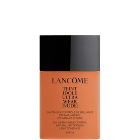 Lanc&ocirc;me Teint Idole Ultra Wear Nude SPF 19 foundation, 40ml bottle in warm tan shade with matte finish branding