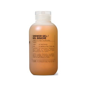 Le Labo Hinoki Shower Gel in clear bottle with minimalist label, 300ml liquid formula