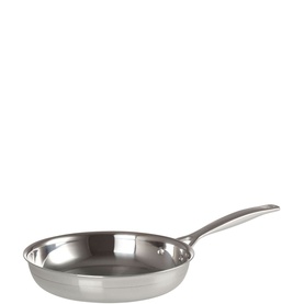 Le Creuset 3-Ply Stainless Steel Uncoated Frying Pan 24cm in silver, with long steel handle and polished uncoated interior