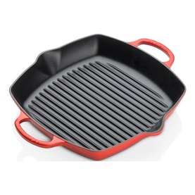 Le Creuset Signature Cast Iron Deep Square Grill 30cm in red with black ridged interior and two easy-grip handles