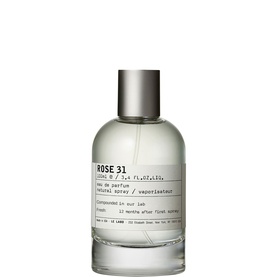 Le Labo ROSE 31 Eau de Parfum in clear glass bottle with silver cap and white label, natural spray vaporisateur