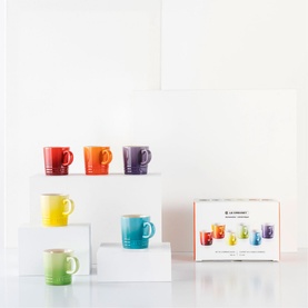 Stoneware Set of Six Rainbow Espresso Mugs