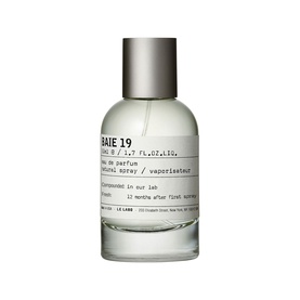 Le Labo BAIE 19 Eau de Parfum in clear glass bottle with brushed silver cap and white label, natural spray