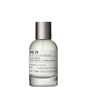Le Labo BAIE 19 Eau de Parfum in clear glass bottle with brushed silver cap and white label, natural spray