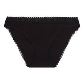 Lejaby La Petite Brief in black with scalloped lace trim waistband and leg edges, bikini cut