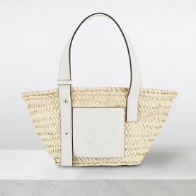 Small Palm Leaf & Calfskin Basket Bag