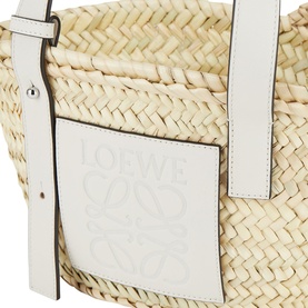 Small Palm Leaf & Calfskin Basket Bag