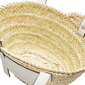 Small Palm Leaf & Calfskin Basket Bag