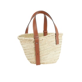 Small Palm Leaf & Calfskin Basket Bag