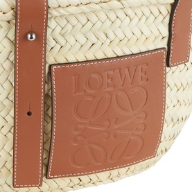 Small Palm Leaf & Calfskin Basket Bag