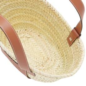 Small Palm Leaf & Calfskin Basket Bag