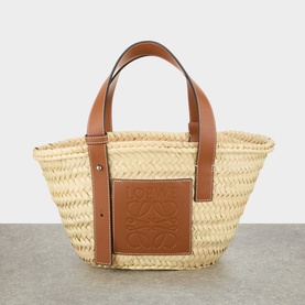 Small Palm Leaf & Calfskin Basket Bag