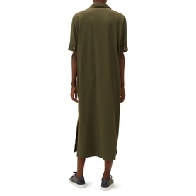 Model wearing Phase Eight Lucina Midi Dress in green, short sleeve shirt style with collar, relaxed fit, shown from back