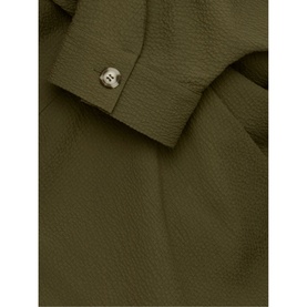Phase Eight Lucina Midi Dress in green, close-up of short sleeve cuff and half button placket detail with silver button